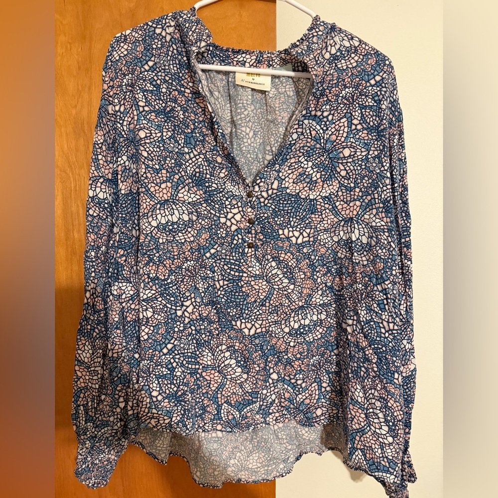 Anthropologie Maeve Plus Size Blue and Pink Blouse